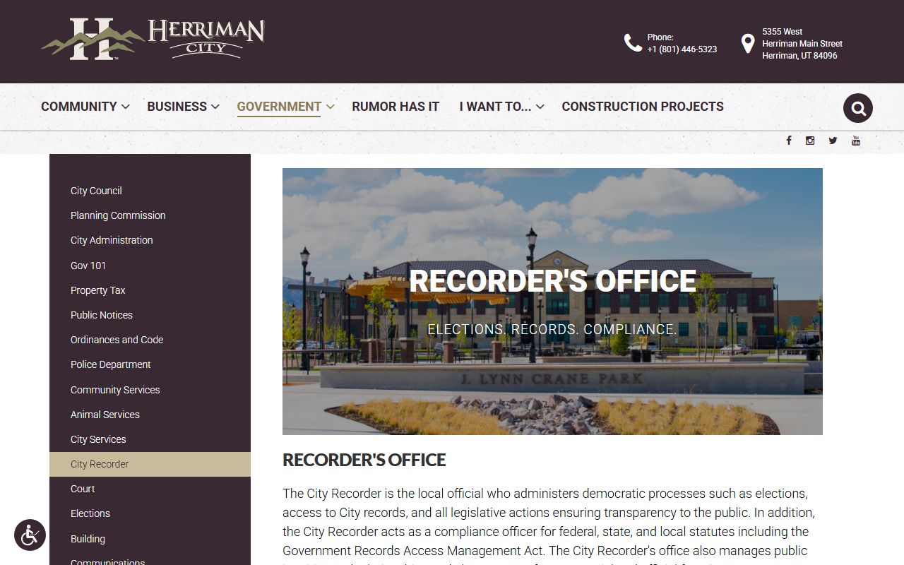 Herriman City Recorder white pages records portal