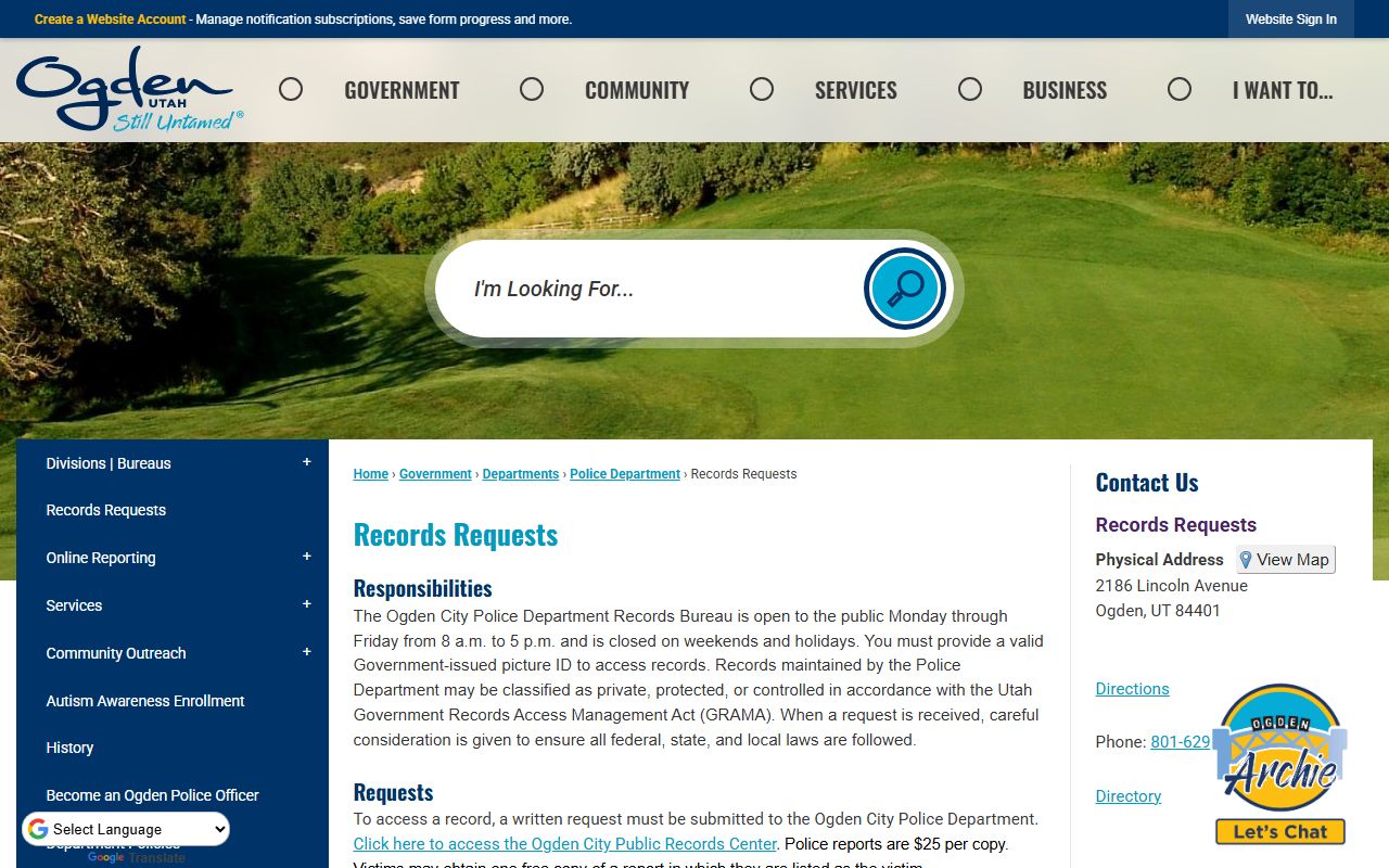 Ogden City Police records requests white pages portal