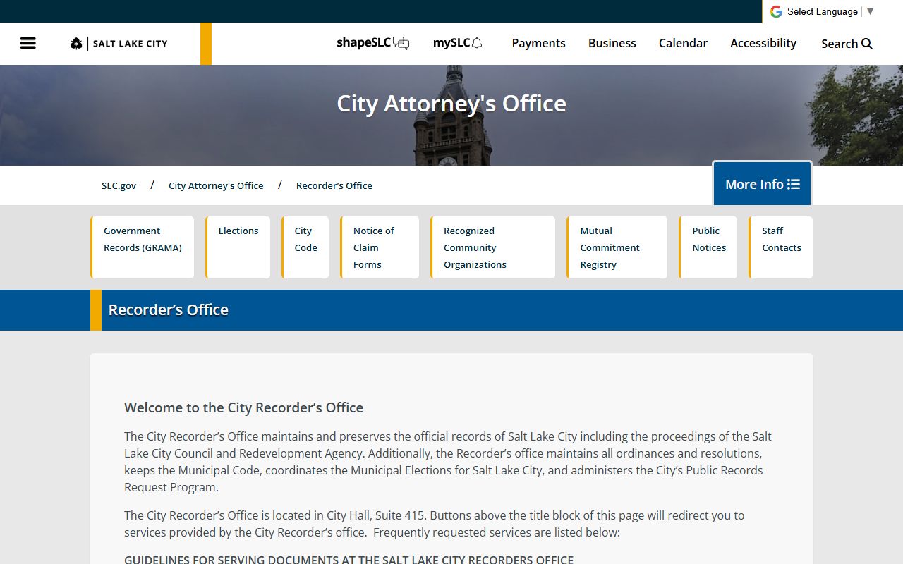 Salt Lake City Recorder white pages official records