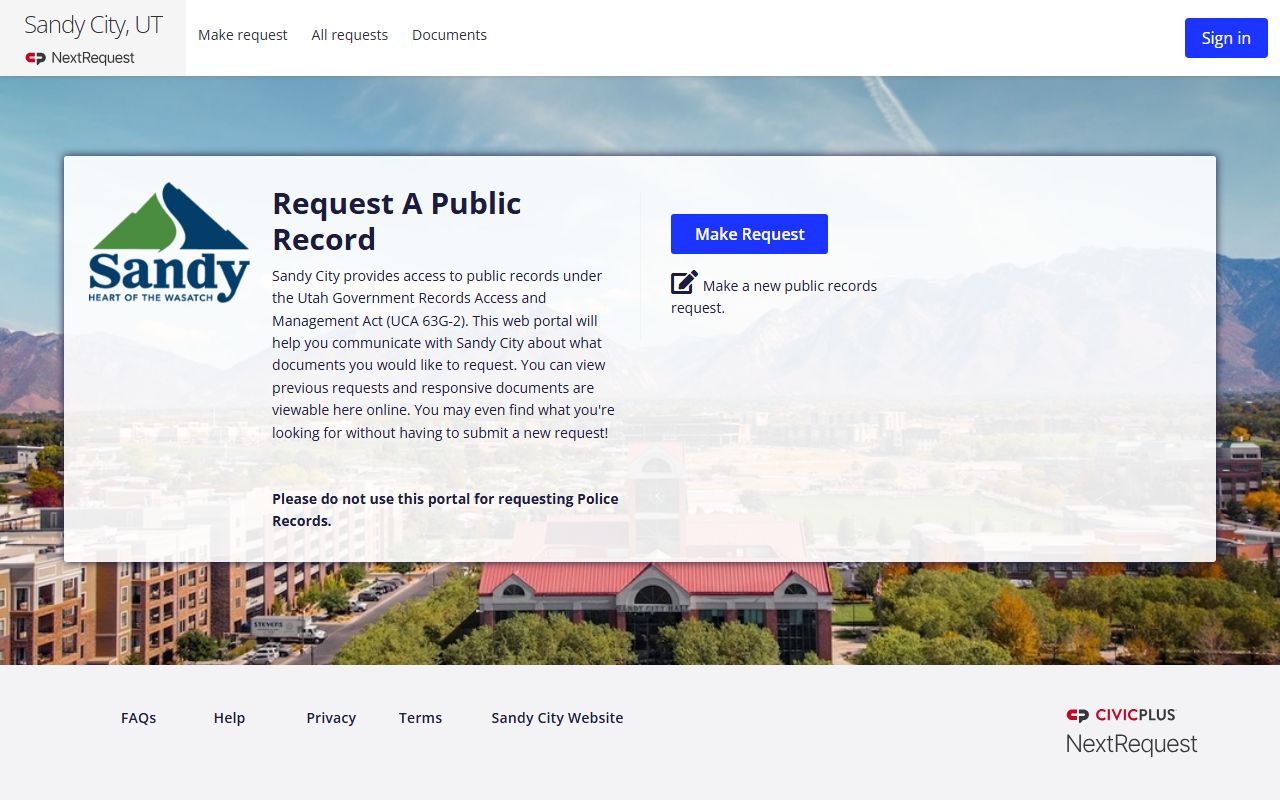 Sandy City records portal white pages request system
