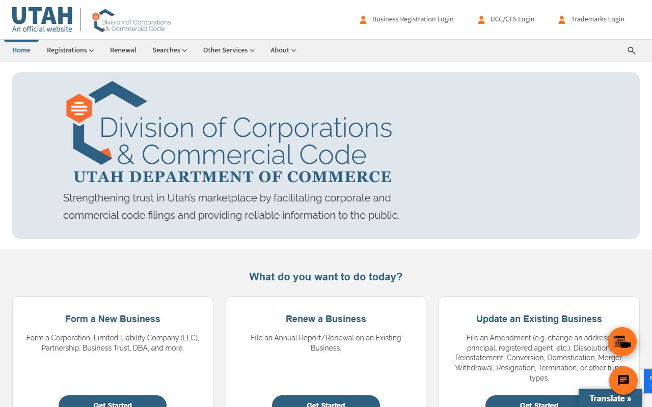 Utah Division of Corporations white pages business search